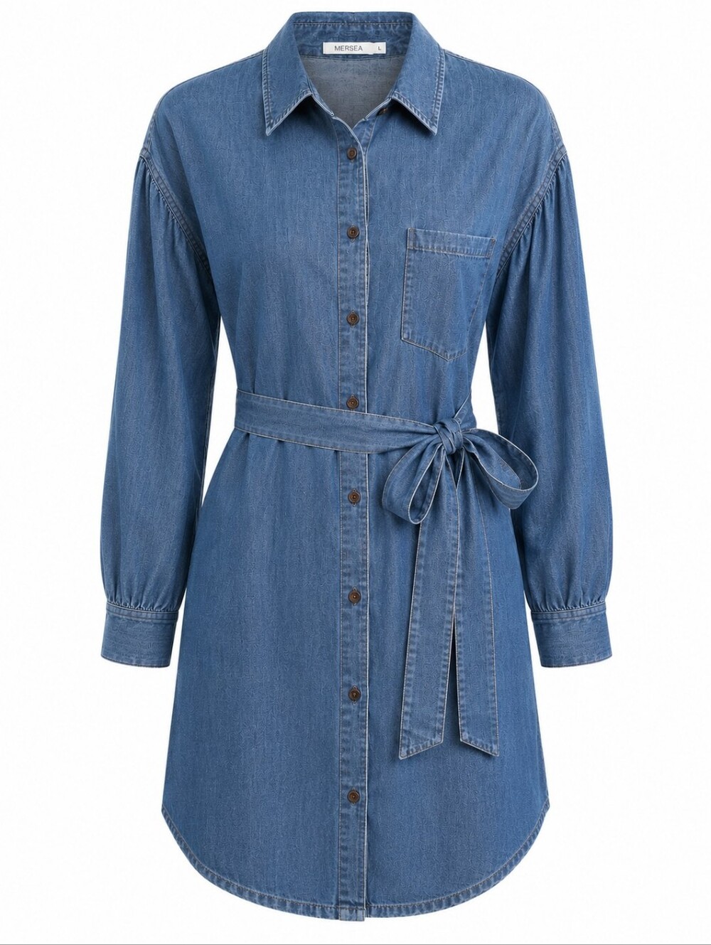 Mersea Women's Frankie Chambray Denim Shirt Dress L Casual Minimalist Old Money